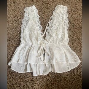 Lace Plunge White Top